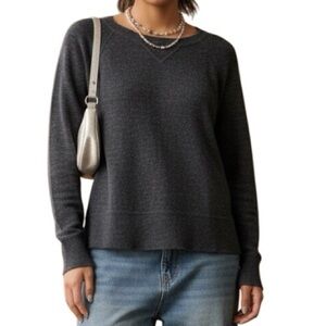 LL Bean Womens L Crewneck Sweater Organic Cotton Gray Pullover Classic Cozy Knit